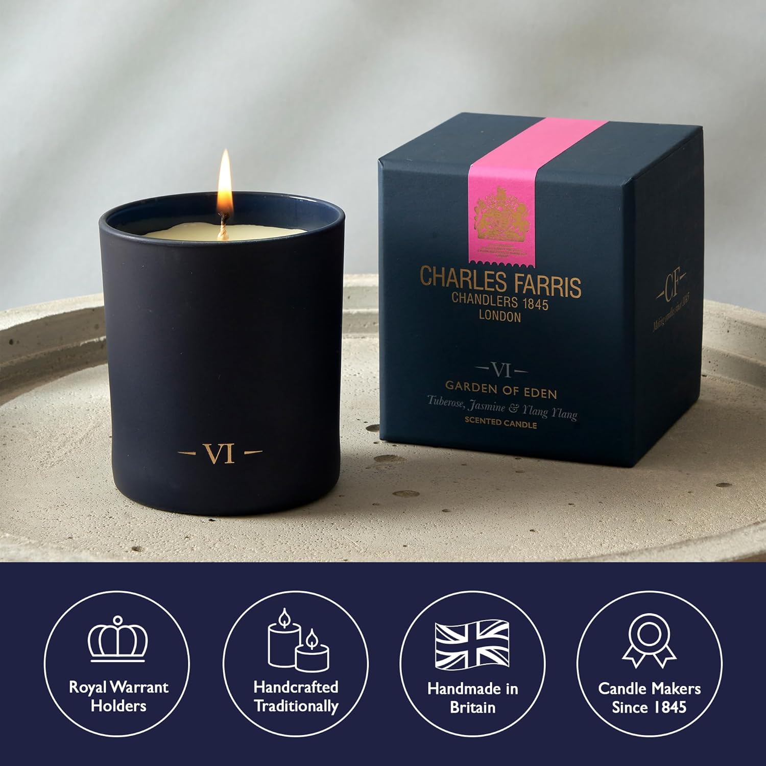 Luxury Scented Candle – 1 Wick, Hand-Poured, Long Lasting, Clean Burning, 210G / 7.5Oz, Burns For Up To 50 Hours, Made In England – Tuberose, Jasmine & Ylang Ylang – Garden Of Eden