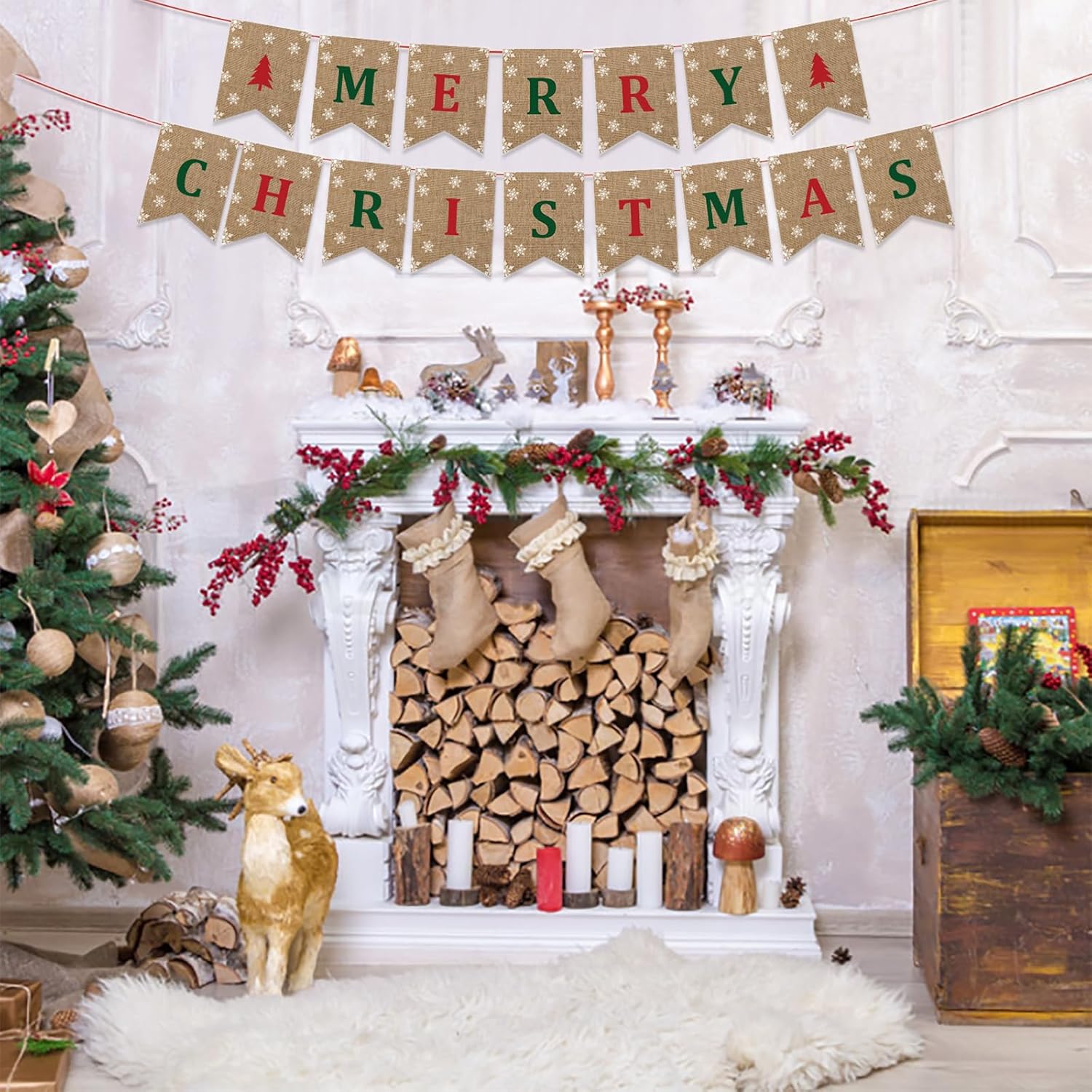 Merry Christmas Banner - Classic Xmas Pennant Party Decoration For Festive Celebrations