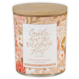 Natural Soy Wax Essential Oil Infused Scented Glass Jar Candle For Women: Wildflowers Grow Inspiring Scripture, Wood Lid, Clean Cotton Wick, Pink Florals, Honeycrisp Orange Scent