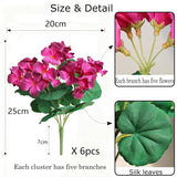 6Pcs Artificial Geranium Bush Decorative Silk Flower Artificial Plant For Outdoors Or Indoor (Wine Red)