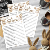 Find The Guest Games, 5X7 Inch Funny Baby Shower Games Cards, 25 Gender Neutral Cards, Cute Brown Bear Print, Gender Reveal Party Favor & Supplies, Baby Shower Decoration-B11