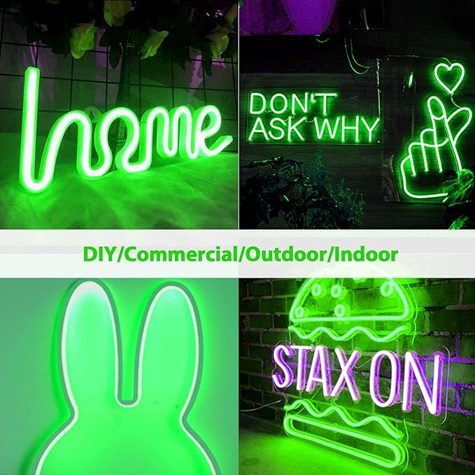 16.4FT Green LED Neon Rope Lights 12V Waterproof Cuttable Flexible Strip Lights