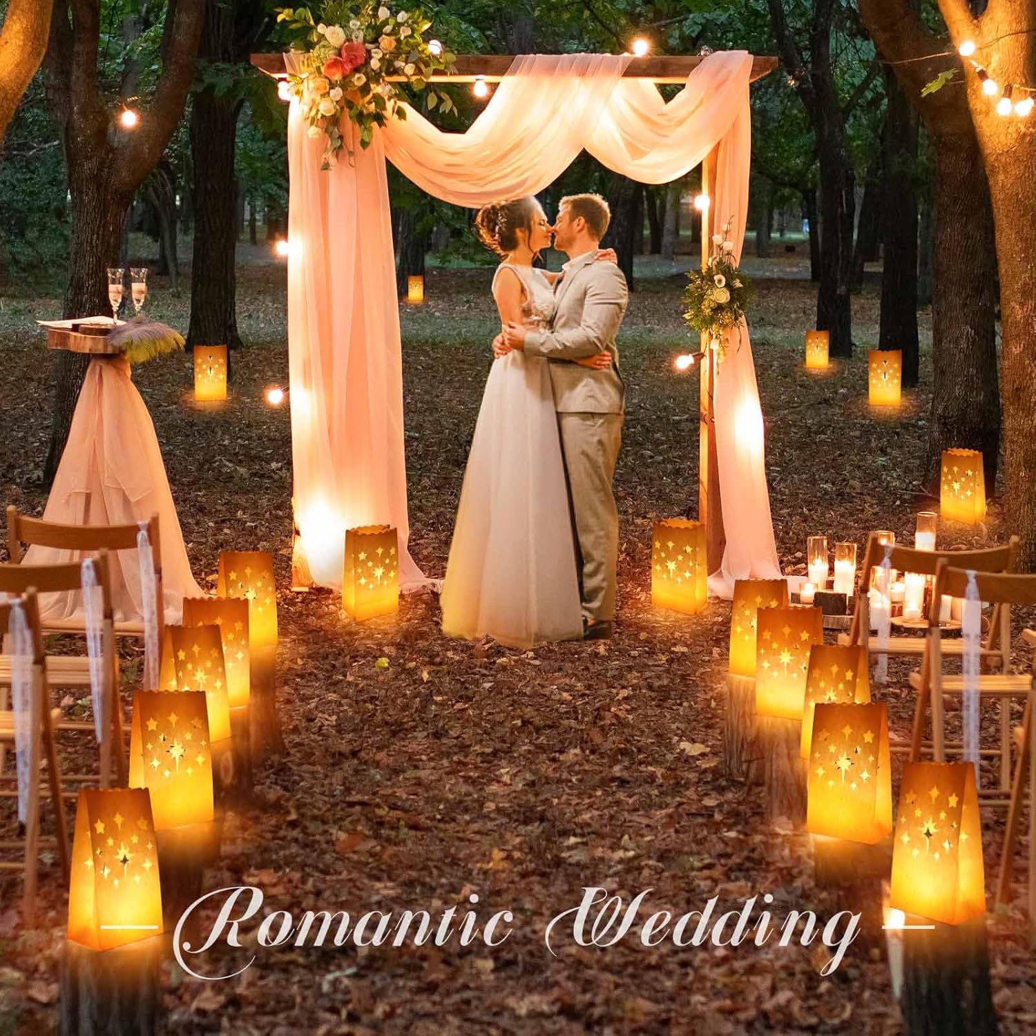 70 Pieces White Luminary Bags, Fireworks And Stars Cutout Flame Resistant Luminaries, Candle Bags Paper Lanterns For Christmas, Halloween, Wedding, Thanksgiving, New Year, Valentine'S Day Party Decor