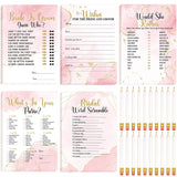 220 Pieces Bridal Shower Games Cards Bridal Shower Games Supplies Including Wedding Cards And 20 Pcs Pencils For Bride And Groom Supplies Bachelorette Party Wedding Shower Party Favor (Pink And Gold)