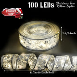 Christmas Ribbon Lights, 33Ft 100 Led Tree Decorations With Remote, Battery & Usb Powered, 8 Modes, Timer, 2.5 Inch Doub