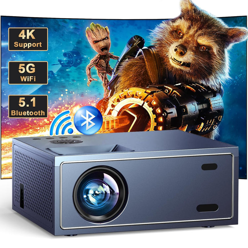 4K Support Mini Projector with WiFi, Bluetooth, Portable for Outdoor Movies