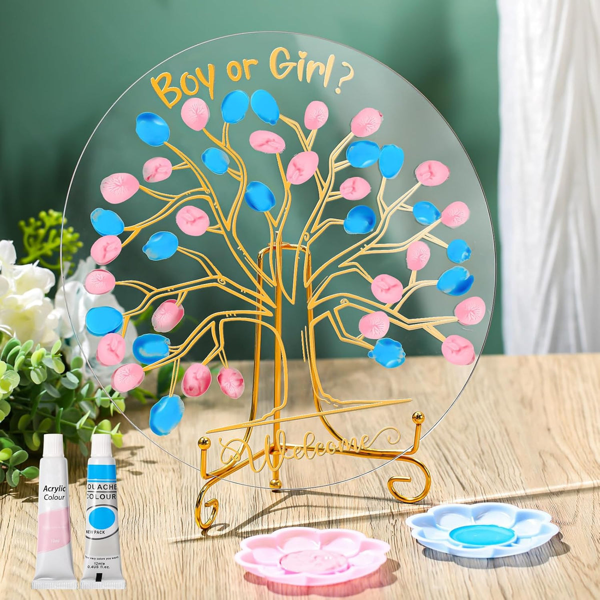 Gender Reveal Fingerprint Tree Boy Or Girl Party Ideas Baby Shower Guest Book Party Game Gender Reveal Decoration Supplies Baby Shower Sign In For He Or She Keepsake(Classic)