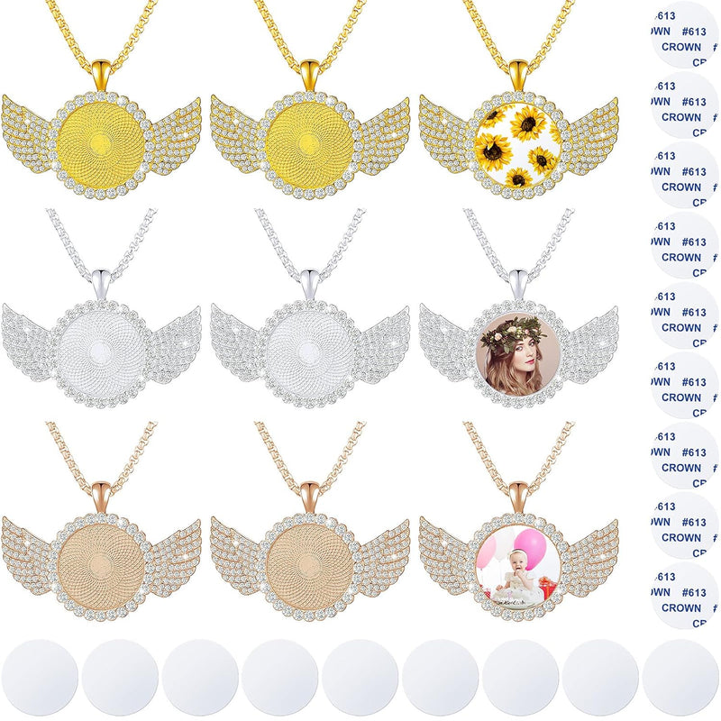 9 Pieces Sublimation Blank Necklace With Chain Set Blank Necklace Rhinestone W