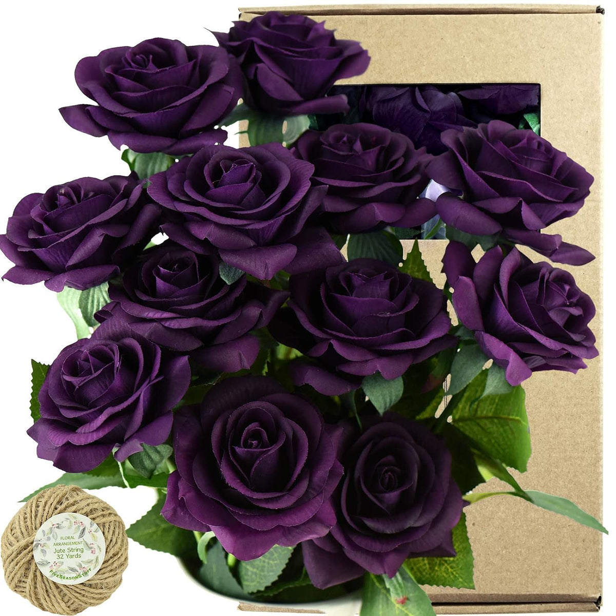 FiveSeasonStuff 12 Stems Artificial Flowers Real Touch Silk Roses for Wedding Decoration Bridal Bouquets Table Centerpieces Party Shower, Packed in Box (Mysterious Purple)
