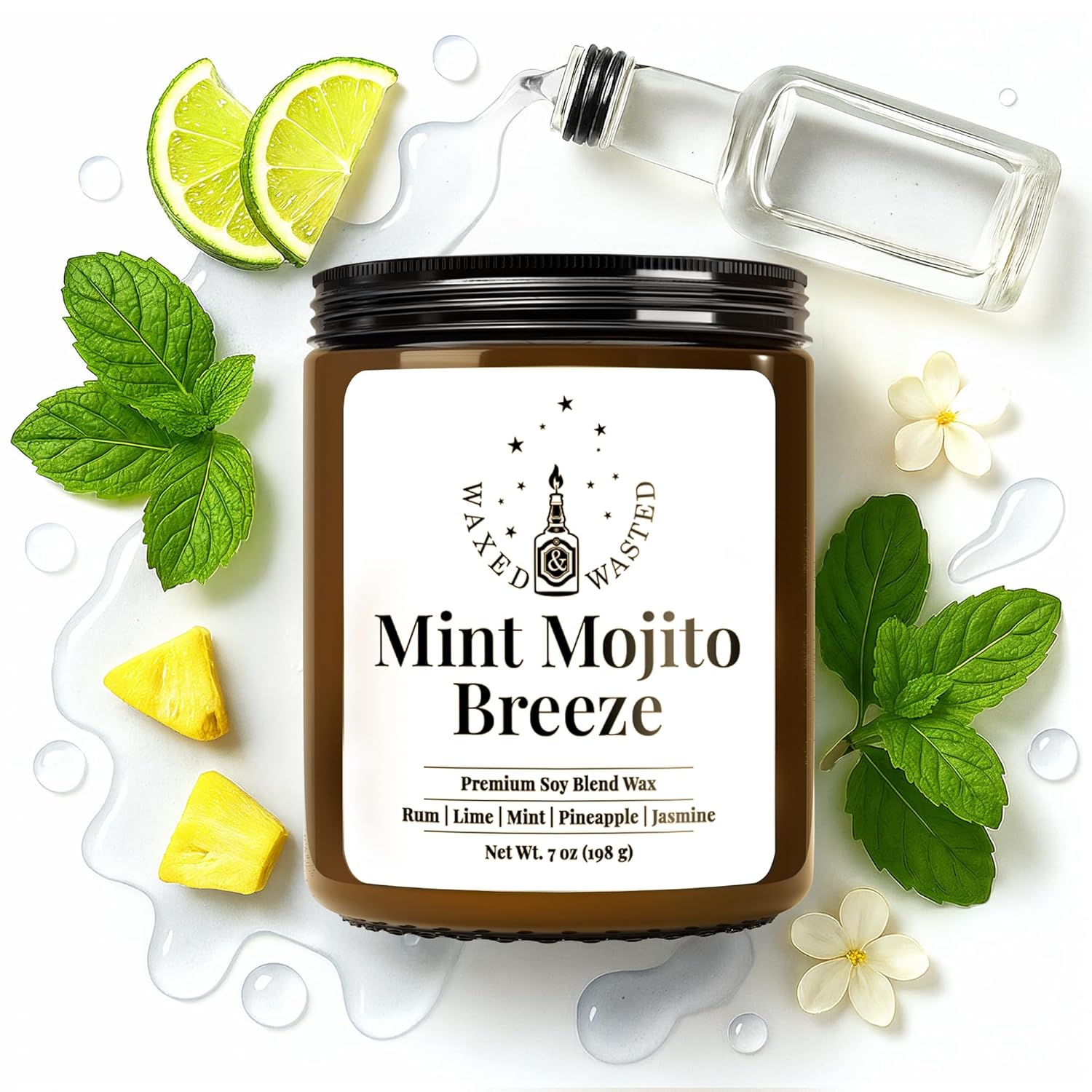 Mint Mojito Breeze Candle – 7Oz Soy Blend, Handmade Small Batch Jar With Lime, Mint, Pineapple & Rum