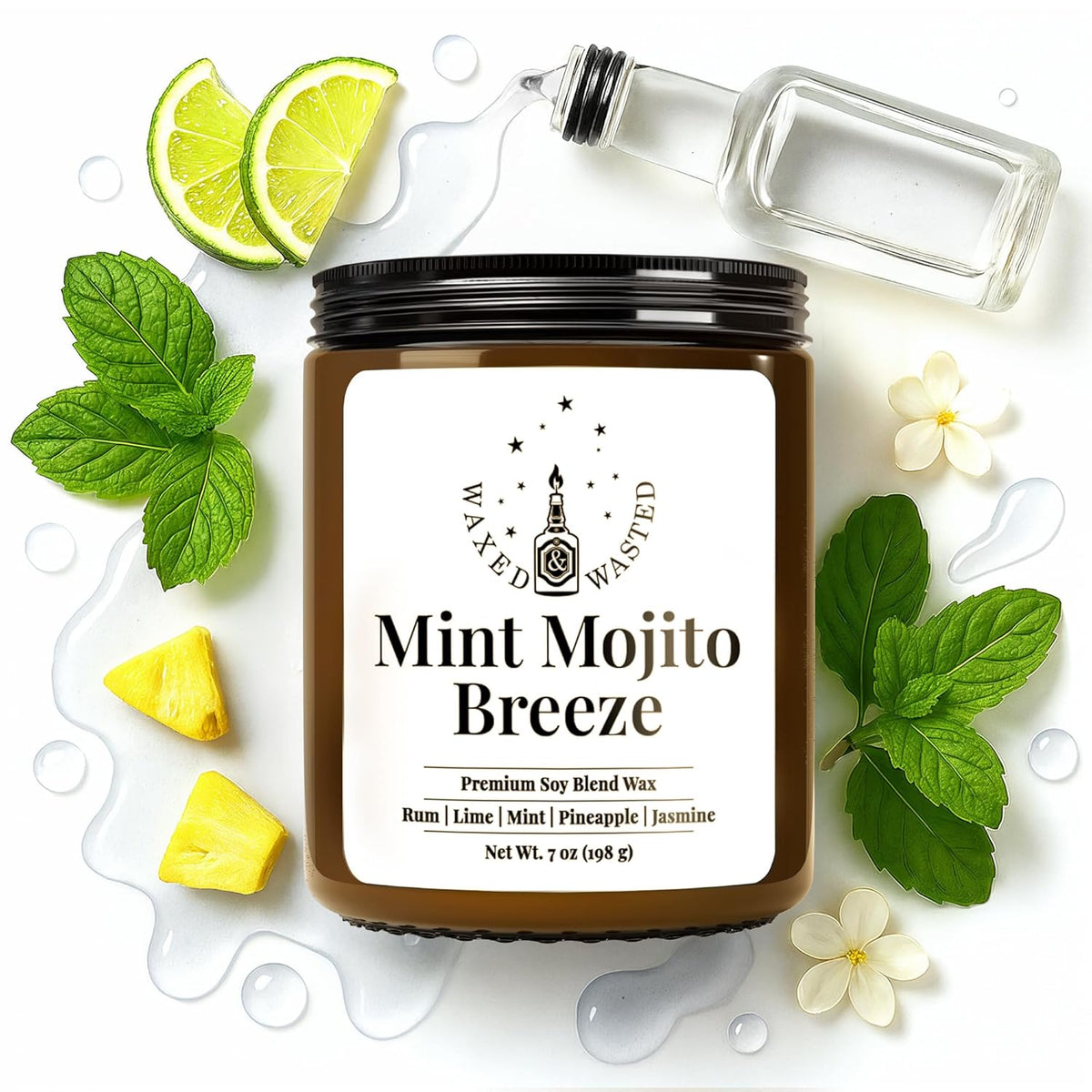 Mint Mojito Breeze Candle – 7Oz Soy Blend, Handmade Small Batch Jar With Lime, Mint, Pineapple & Rum