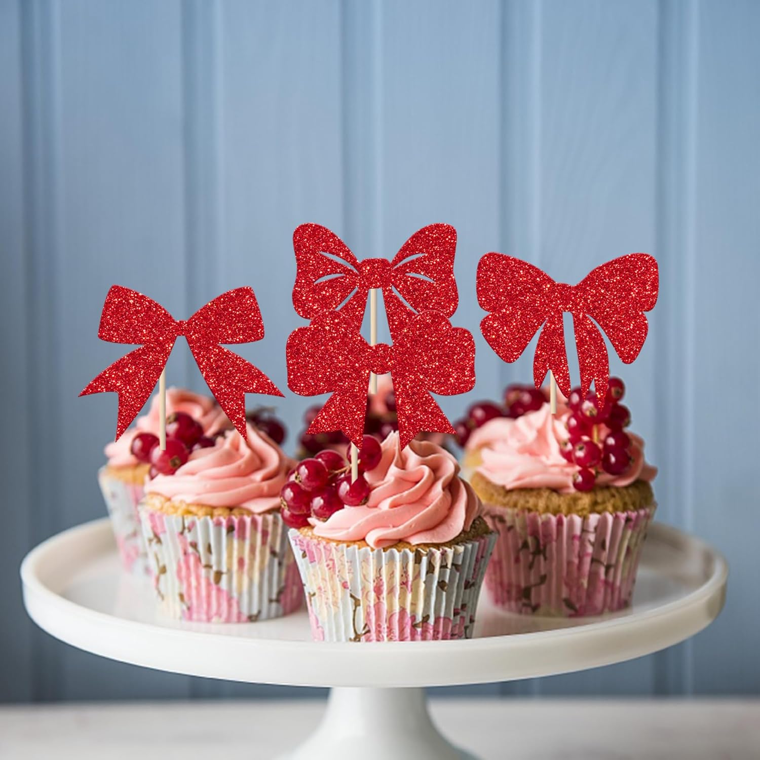 24 Pack Bow Cupcake Toppers Christmas Bowknot Themed Birthday Cupcake Picks Decorations For Merry Christmas Baby Shower Birthday Wedding Party Decorations