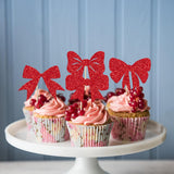 24 Pack Bow Cupcake Toppers Christmas Bowknot Themed Birthday Cupcake Picks Decorations For Merry Christmas Baby Shower Birthday Wedding Party Decorations