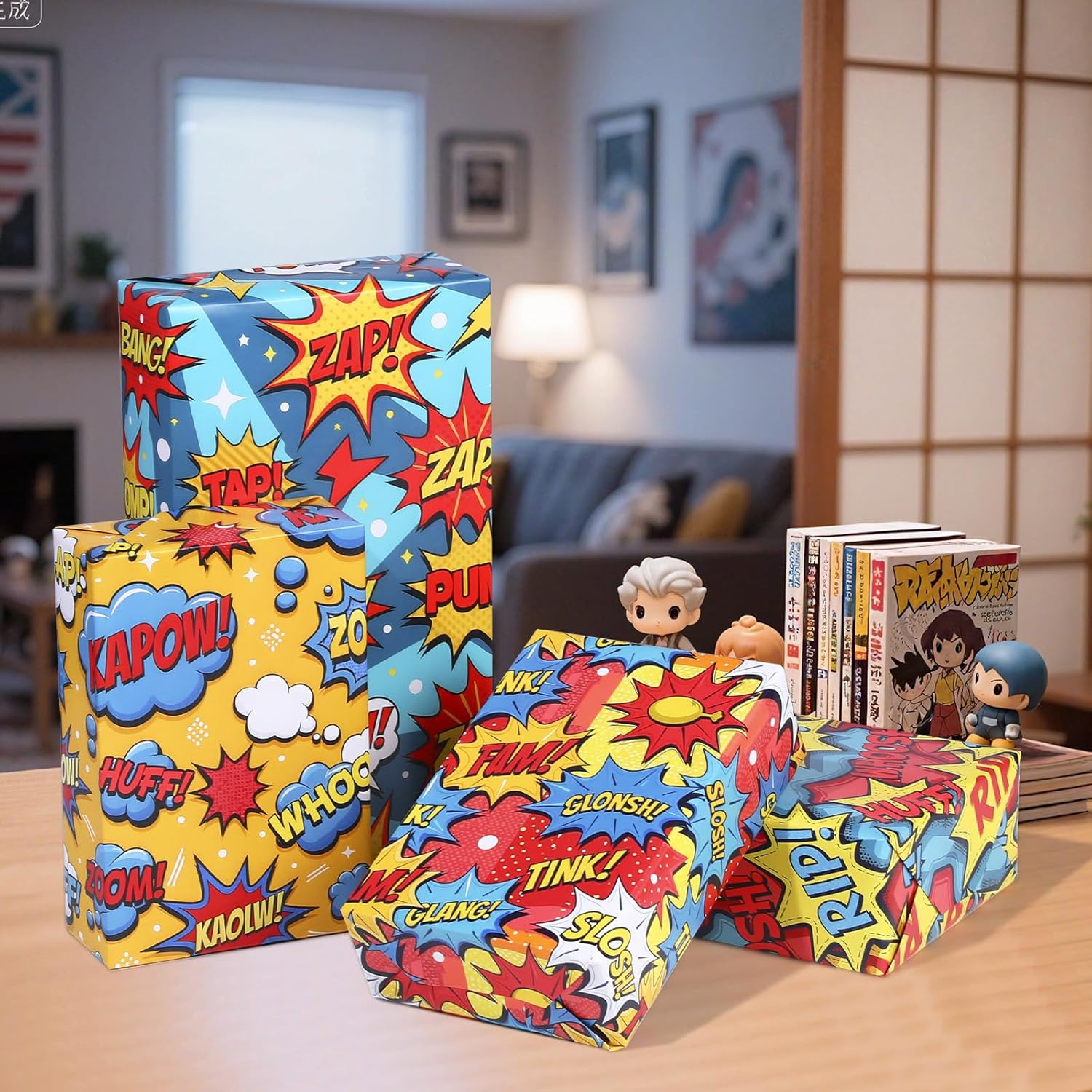Comic Wrapping Paper 12 Sheets Colorful Talk Bubbles Designs With Pop Art Pow, Bang, Zap Cartoon Gift Wrap For Birthday, Party, 20"×28"