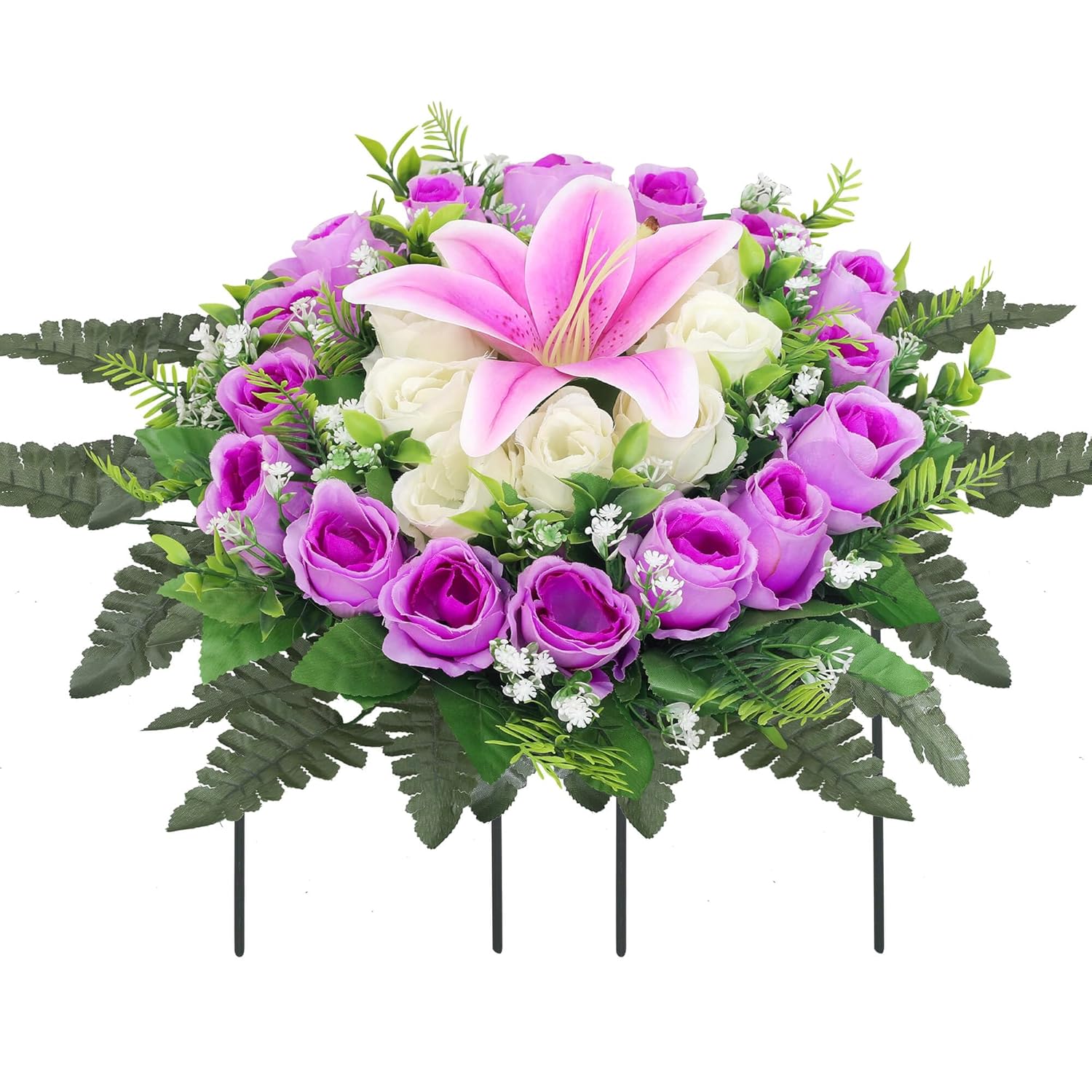 Artificial Cemetery Flowers,Grave Decorations Handcrafted Fake Birthday Flowers Cake,Silk Memorial For Cemetery For Headstones Decoration ? (Purple)