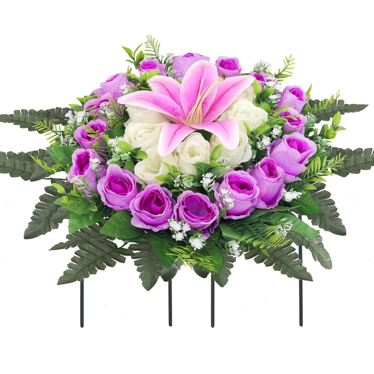 Artificial Cemetery Flowers,Grave Decorations Handcrafted Fake Birthday Flowers Cake,Silk Memorial For Cemetery For Headstones Decoration ? (Purple)