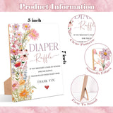 Wildflower Baby Shower Diaper Raffle, Pack Of 1 Wooden Tabletop Sign With Stand And 50 Diaper Raffle Tickets, Floral Baby Shower Game, Gender Reveal Party Decorations - Eh17
