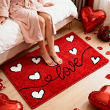 Valentine'S Day Bathroom Rug, Red Love Heart Tufted Bath Mat, Soft Valentines Day Bath Mats Non Slip Absorbent Rectangle Shower Rug Front Door Mat For Home Kitchen Bedroom Decor, 20X30 Inch