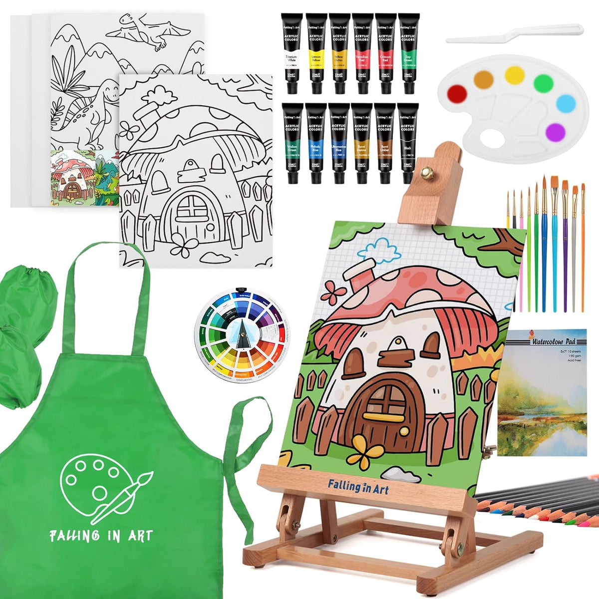 52Pcs Acrylic Paint Set With Table Easel, Art Painting Kit With Acrylic Paints, Canvas Panels, Paintbrushes, Canvas Supplies Kit For Kids, Adults, Beginners, And Artists, Green