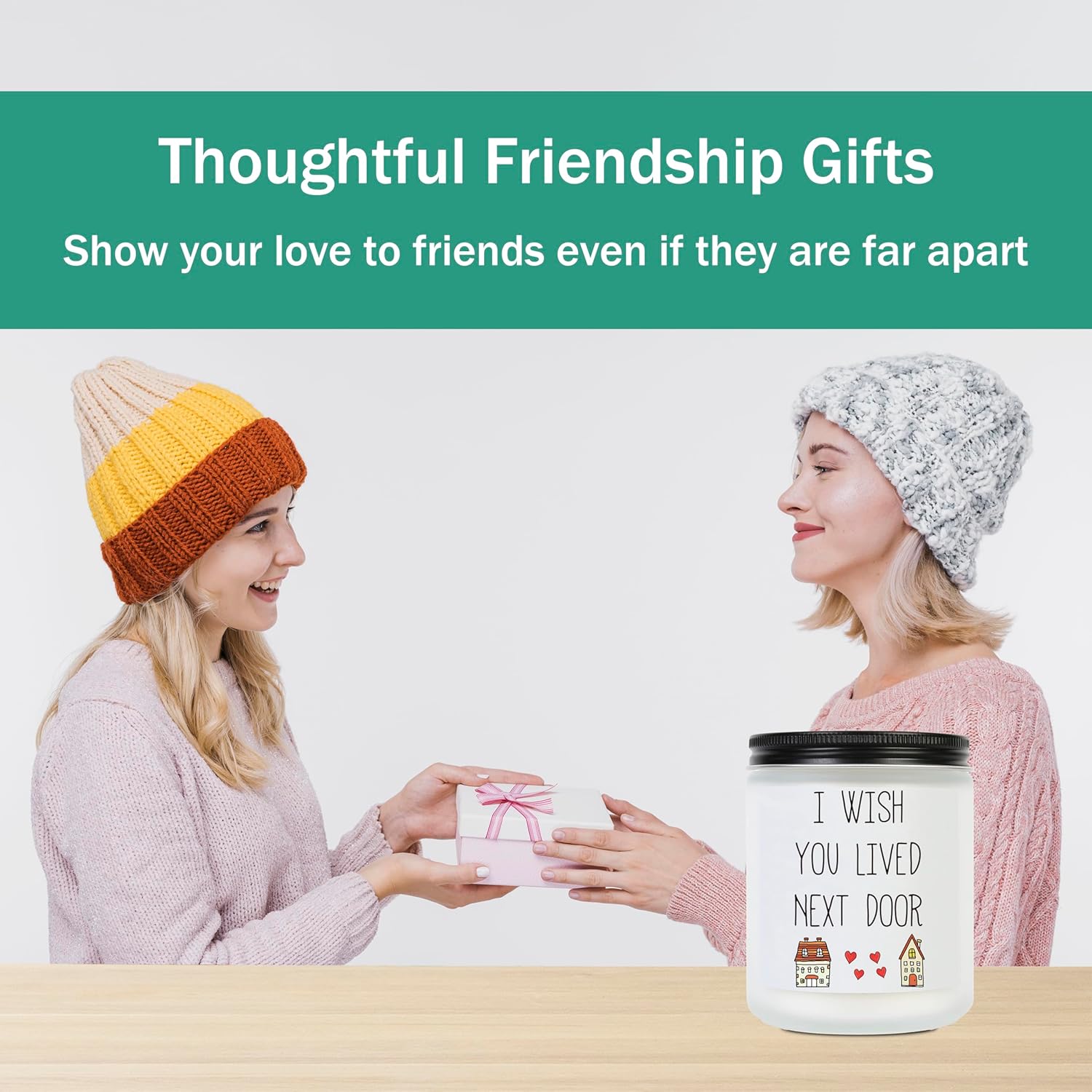 Gifts For Women, Best Friends Housewarming Birthday Gifts, Wish You Lived Next Door Gift For Sisters, Besties, Unique Friendship Present For Women, Funny Lavender Candles For Her Valentines Day