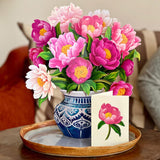 Pop Up Cards, Peony Paradise, 12 Inch Life Sized Forever Flower Bouquet 3D Popup Greeting Card, Birthday Cards, Thank You Card, Blank Notecard & Envelope