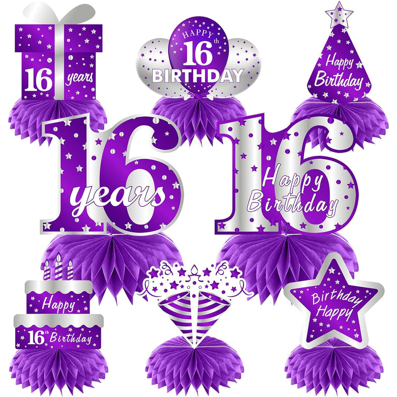 Purple Silver Sweet 16Th Birthday Table Centerpiece Decorations For Gi