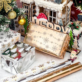 Mini Short Christmas Wrapping Paper Roll With Cut Lines On Reverse (17" X 120" Per Roll) - Silver & Gold & White Gold With Metallic Shine