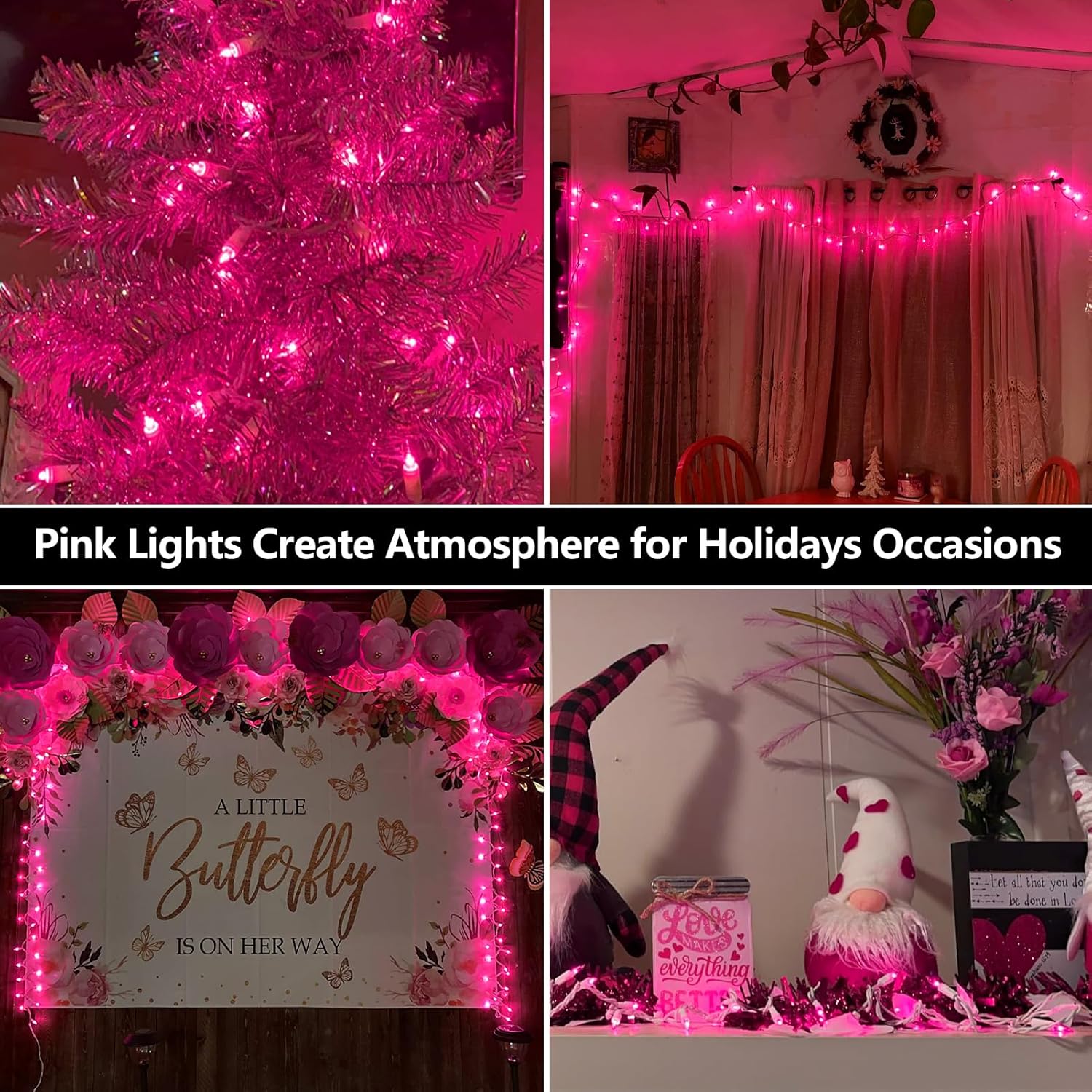 100 Count Mini Pink Lights String, 21Ft Christmas Tree Lights Plug In,Christmas Pink String Lights For Room, Valentine'S