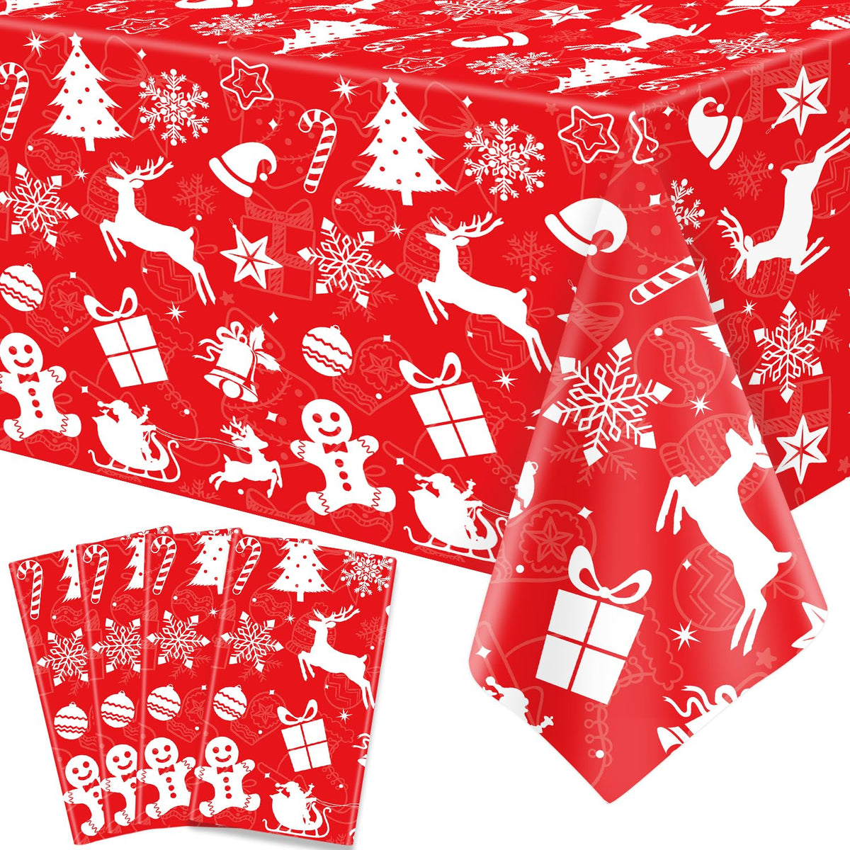 4 Pack Disposable Red Rectangle Table Cloths - 54X86' - Merry Christmas Party Decor For Xmas Holiday
