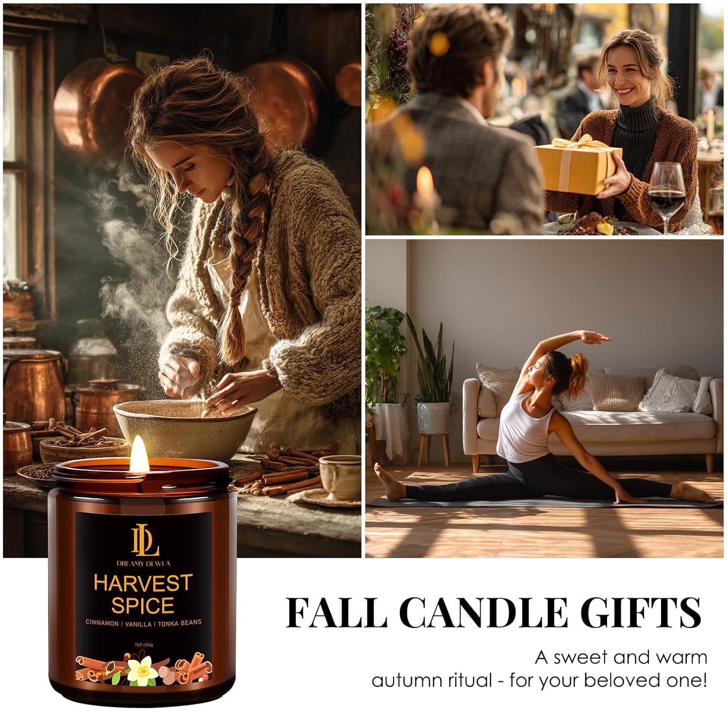 Fall Candle | Harvest Spice Scented Candle - Autumn Home Decor, 7Oz Autumn Soy Candles With 50Hr Burn Time, Holiday Thanksgiving Fall Gifts For Women Men