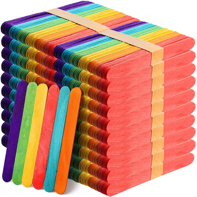 1000 Pack Colored Craft Sticks, 6 Inch Wooden Popsicle Sticks, Ice Pop Ice Cre