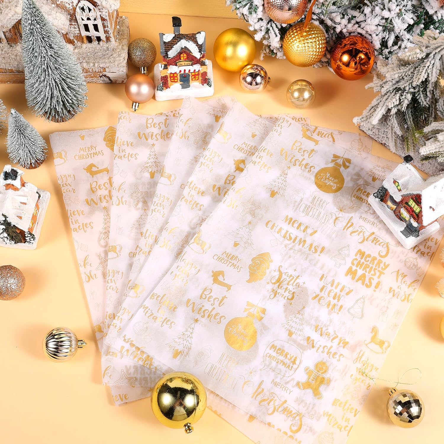 100 Sheet Gold Xmas Letter Tissue Paper, Golden Xmas Letter Gift Wrapping Paper For Christmas Diy Crafts Party Supplies, 13.8 X 19.7 Inch (Gold)