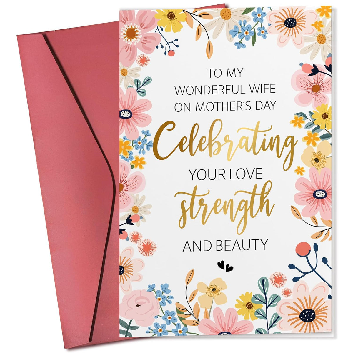 Mothers Day Card For Wife - Happy Mothers Day Card For Wife From Husband - Religious Flowers 1St First Mother'S Days Cards For Pregnant Mom - Single 5.3''X 8'' Folded Cards With Red Envelope