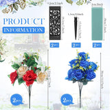 2 Sets Artificial Cemetery Flowers With Vase Artificial Rose Lily Peony Bouquet Graveyard Memorial Flowers For Cemetery Headstones Graveside Graveyard Grave Vase Decoration(White And Blue)