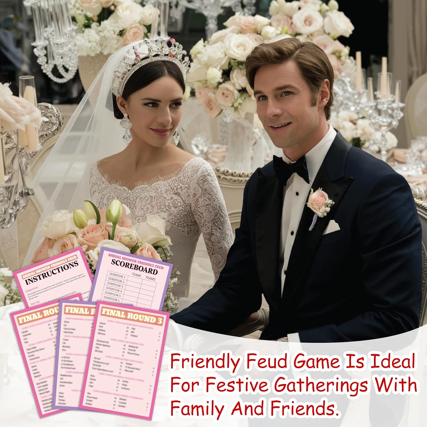 Bridal Shower Friendly Feud Game, Fun Bridal Shower Game Card For Adults, Friendly Feud Quiz For Wedding Shower Engagement Anniversary, Feud Trivia Games Bridal Shower Favor Supplies, 01