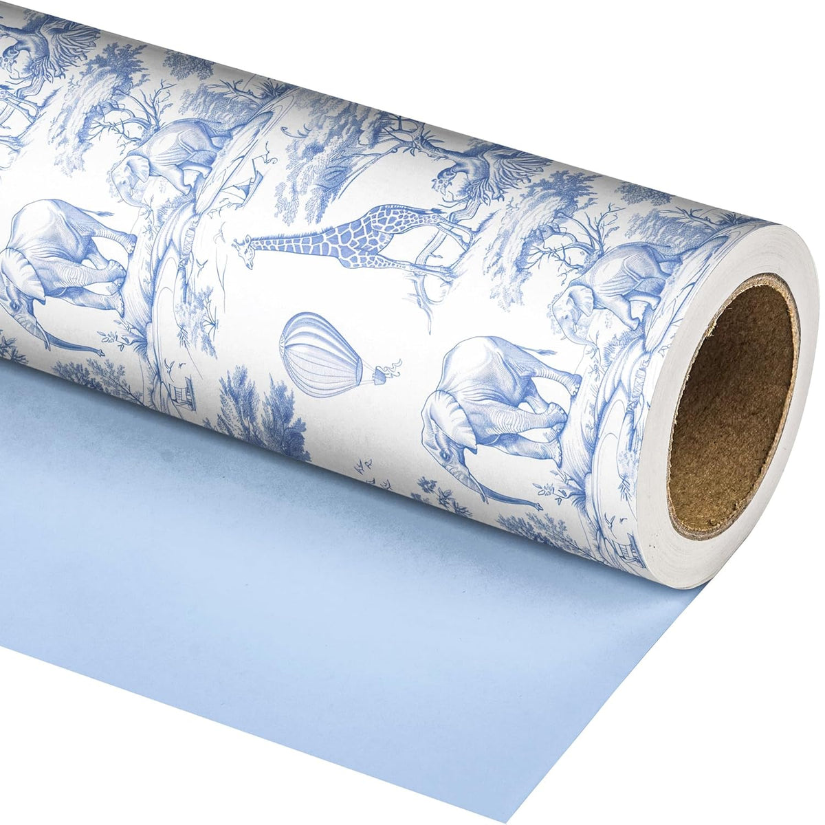 Baby Shower Wrapping Paper Roll For Boys Girls Kids Blue White Jungle Animals Design Gift Wrap Sheets For Holiday Birthday Baby Shower Party Packing Supplies - Total 28.5Sq.Ft