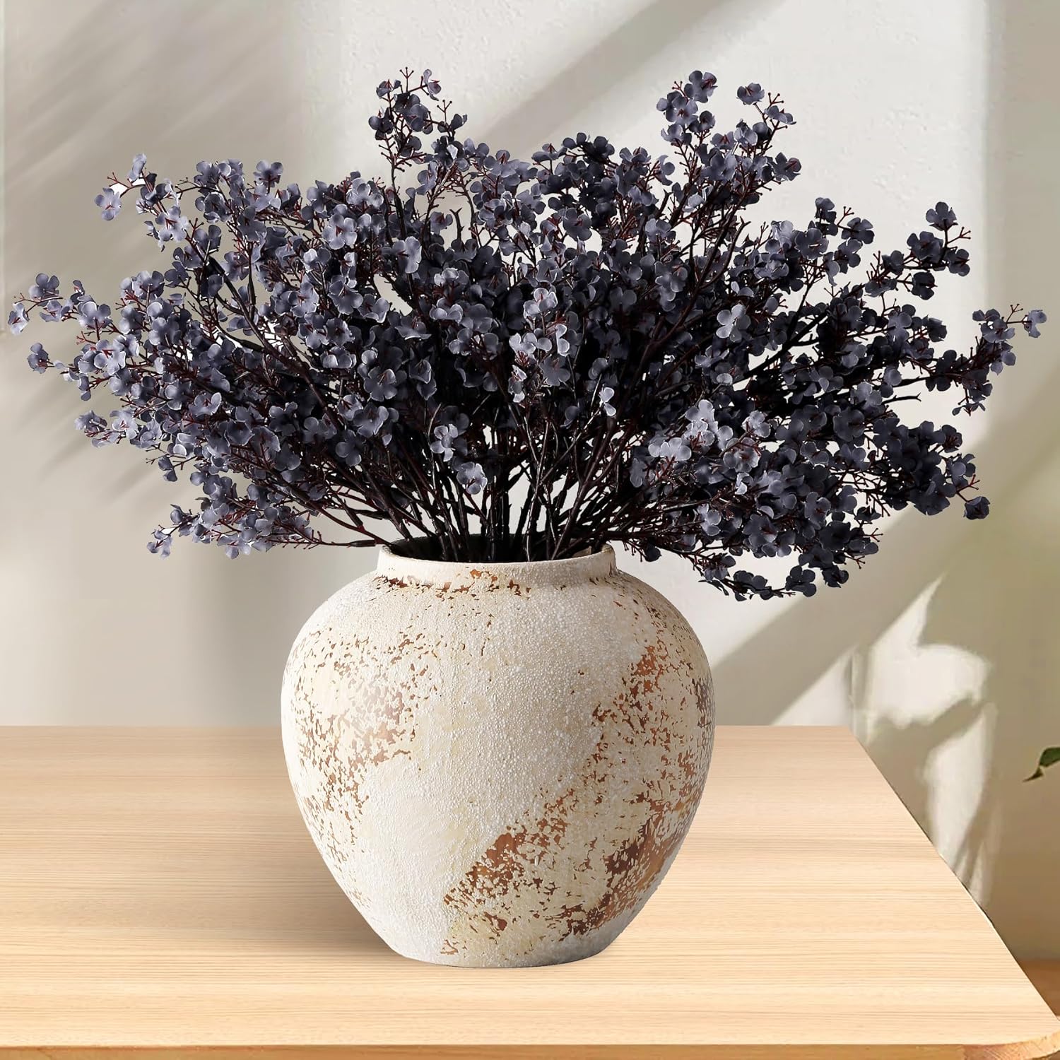 Fake Fall Flowers Artificial For Decoration Faux Indoor Real Touch Silk Babys Breath Floral Stems Home Boho Centerpieces Tables Vase Decor Dust Blue 12Pcs