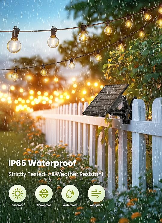 58FT Solar String Lights 26 Shatterproof Bulbs Remote Dimmer Timer Patio Lights