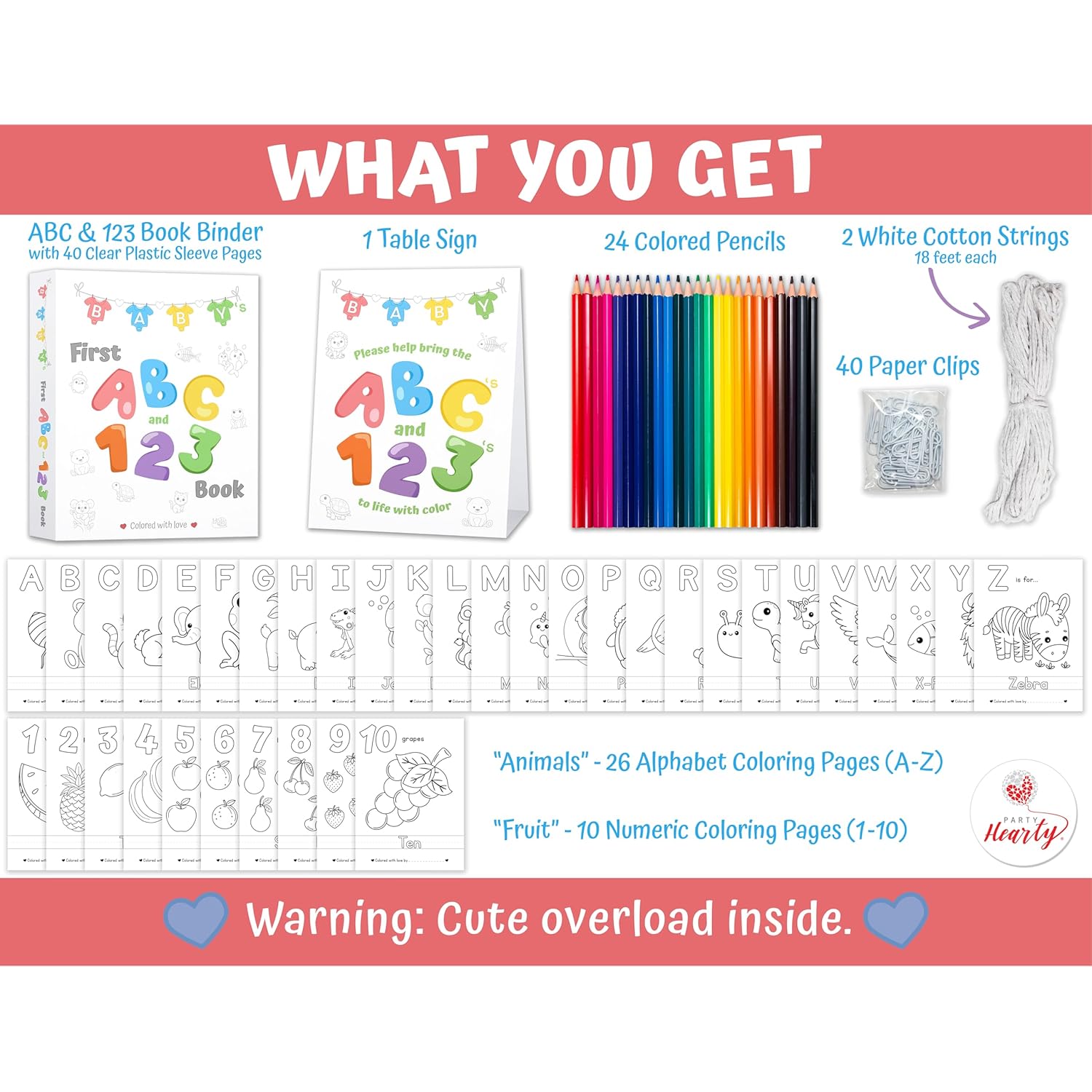 Baby'S First Abc & 123 Book Baby Shower Activity, Guest Book Alternative With Alphabet Coloring Pages, Educational Keepsake & Activities For Guests - Baby Shower Games Craft Kit