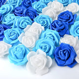 200 Pcs Artificial Rose Flower Heads Bulk Fake Foam Roses Mini Faux Flower For Bridal Shower Wedding Flower Arrangements Centerpiece Diy(2.76 Inch,White, Blue)