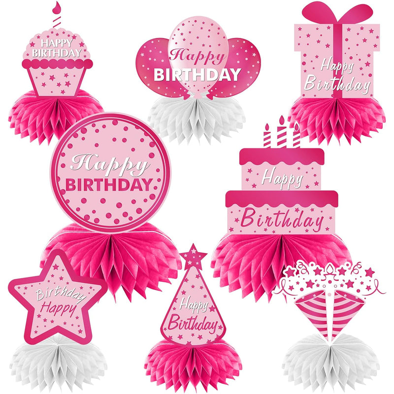 8Pcs Hot Pink Birthday Decorations Honeycomb Centerpieces For Girls Wo