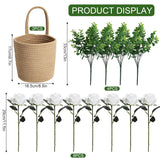 Artificial Roses Flowers With Jute Hanging Basket Pack Of 2, Faux Flannel Floral Eucalyptus Arrangement For Entryway Kitchen Bedroom Living Room Home Decorations - White