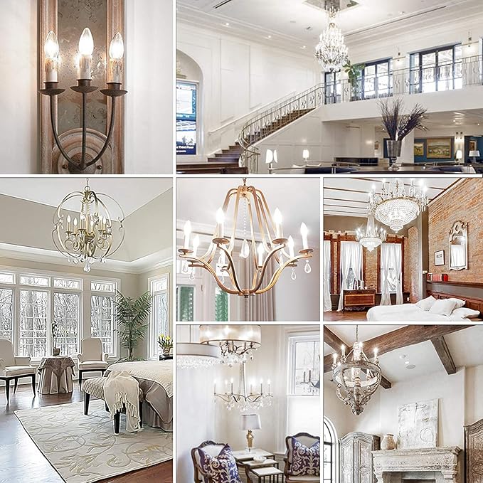 E12 LED Candelabra Bulbs 6 Pack 60W Equivalent 5000K Daylight Dimmable Filament Chandelier Light Bulbs