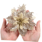 Artificial Poinsettia Christmas Flowers, Light Gold Artificial Glitter Poinsettia Flowers Christmas Tree For S Wedding Party Wreath With Stems And Clips 12Pcs