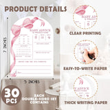 Pink Bow Baby Predictions And Advice Cards - 30Pcs Gender Reveal Games For Guests, 5 X 7 In Baby Shower Activities For Guests, Gender Neutral Decor Table Decorations For New Parents