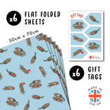 6X Wrapping Paper Sheets - Birthday Otter Gift Wrap For Men Women - Friends Wrapping Paper - Valentines Day Wrapping Paper For Him Her - Christmas Wrapping Paper Blue Comes With Stickers
