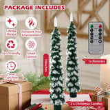 Flameless Christmas Tree Candles With Remote – 2 Pack Led Snowy Tree Battery Operated Candles, Realistic Flickering Flame, Safe Holiday Home Decor For Christmas Decorations & Gifts