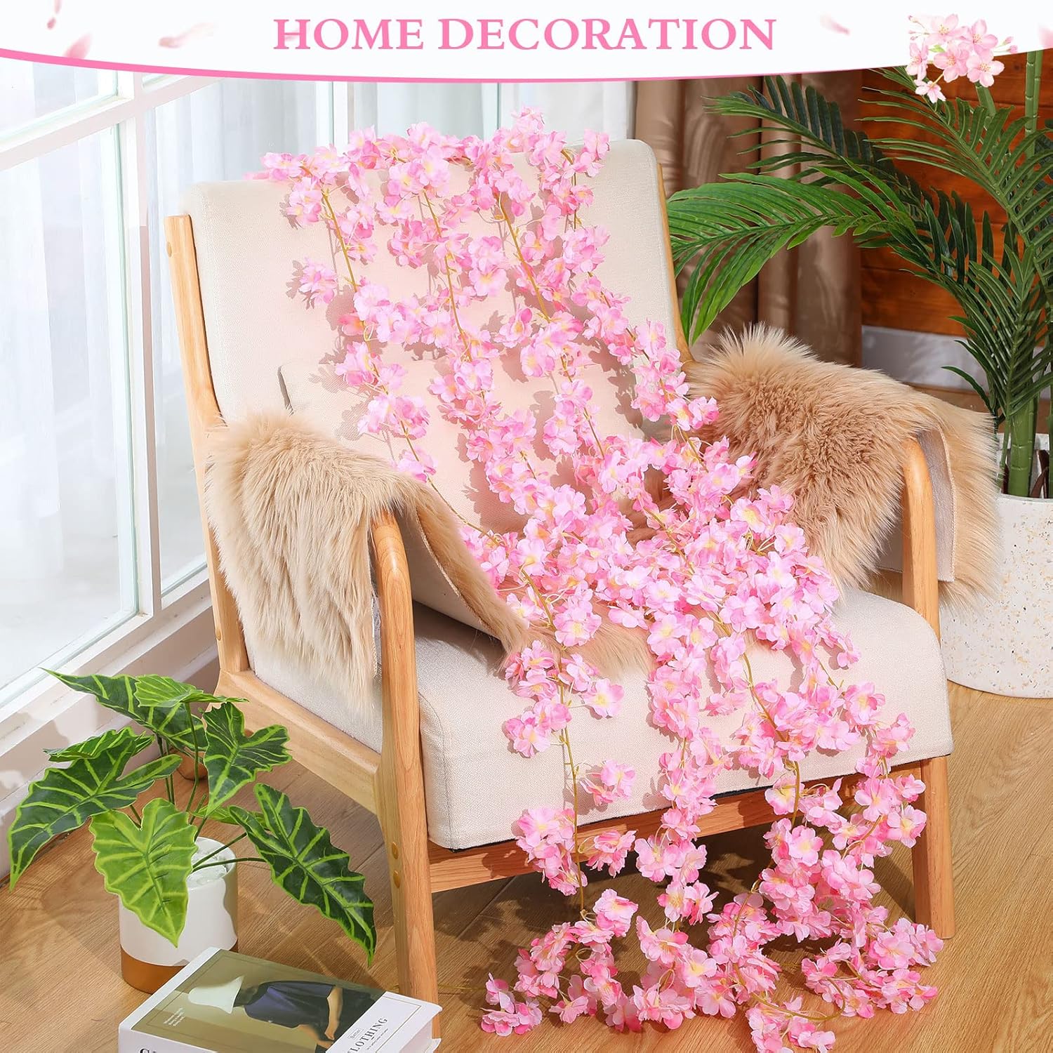 16 Pack 94.4Ft Artificial Cherry Blossom Vines Cherry Blossom Flower Garland Hanging Silk Cute Room Decor For Japanese Kawaii Bedroom Party Wedding Spring Home Decorations (Pink)