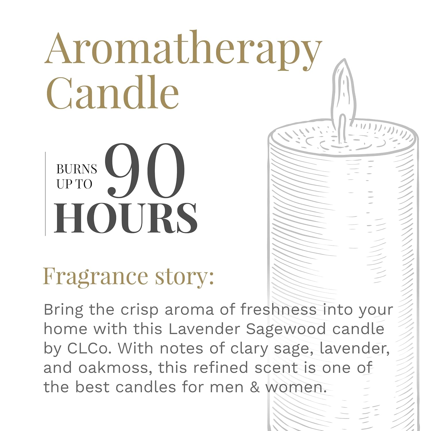Clco. By Company Scented Candles, Lavender Sagewood Fragrance, One 14 Oz. Single Wooden Wick Aromatherapy Candle With 90 Hours Of Burn Time, White Color
