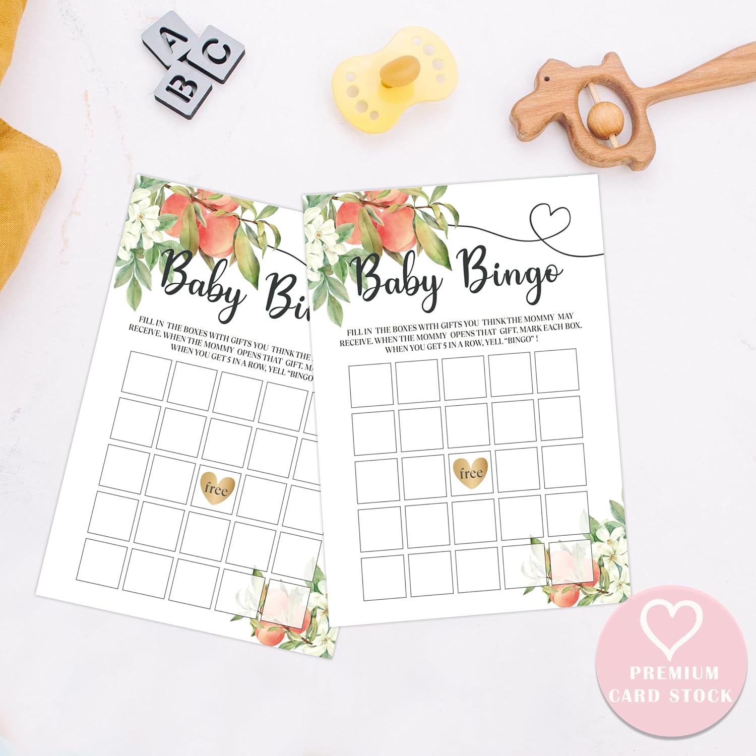 White Floral Peach Baby Bingo Game, Baby Shower Game, Pack Of 30 Game Cards, Gender Neutral Boy Or Girl, Fun Baby Game And Activity - Fa32